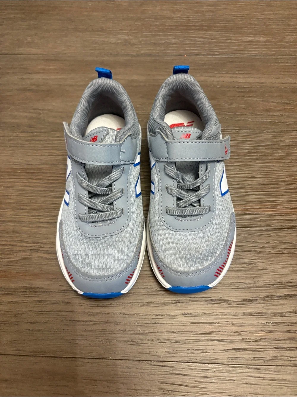 New Balance Kids' Gray and Blue Hook-and-Loop Sneakers